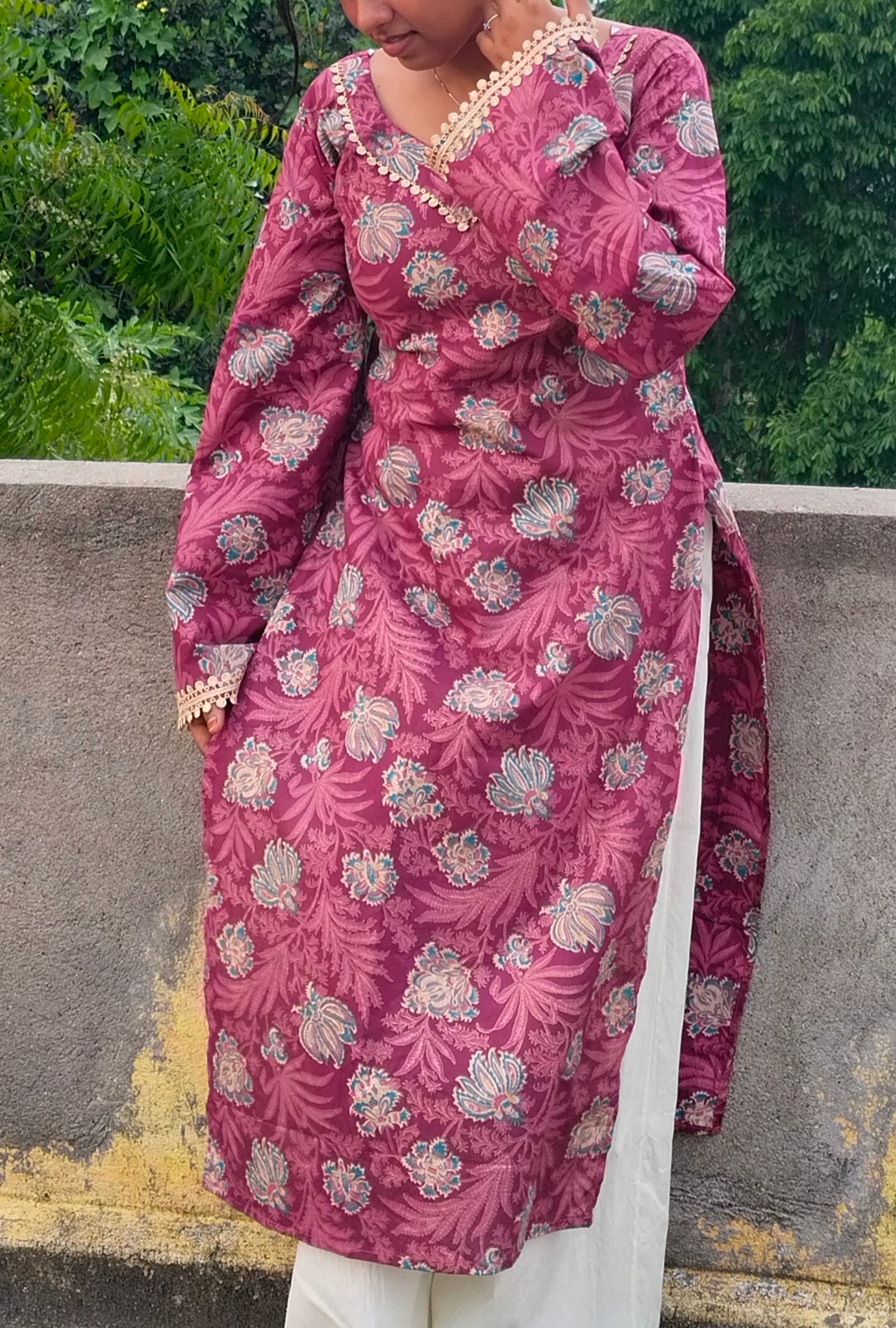 Pink Floral Design Long Kurtis