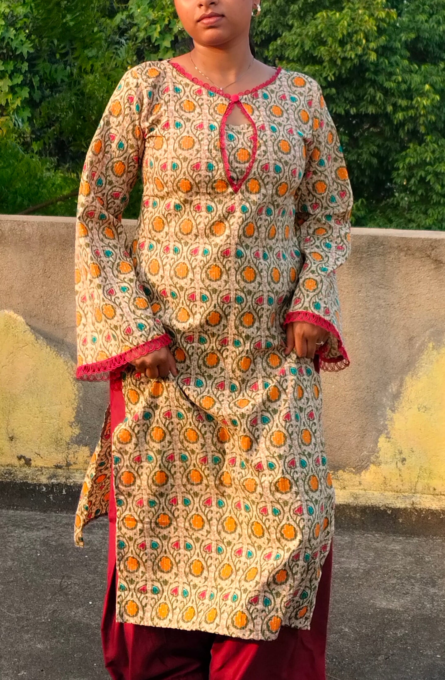 Golden Floral Design Long Kurtis